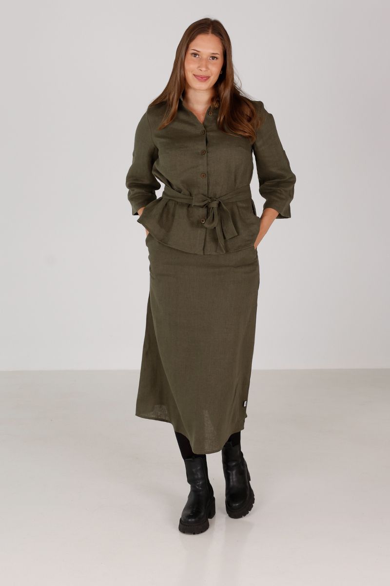 Agata skjørt i khaki grønne lin