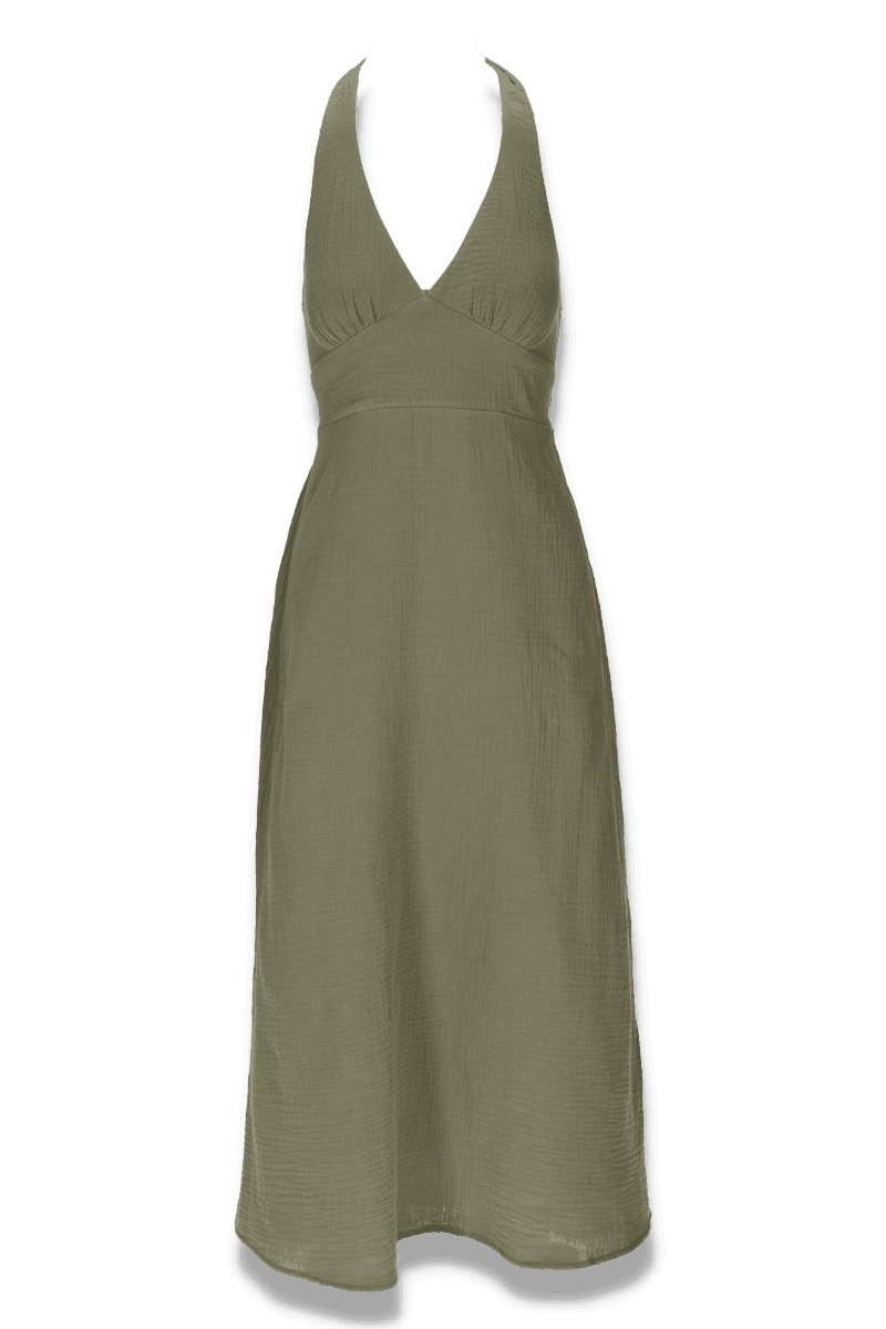 Babette khaki halterneck kjole