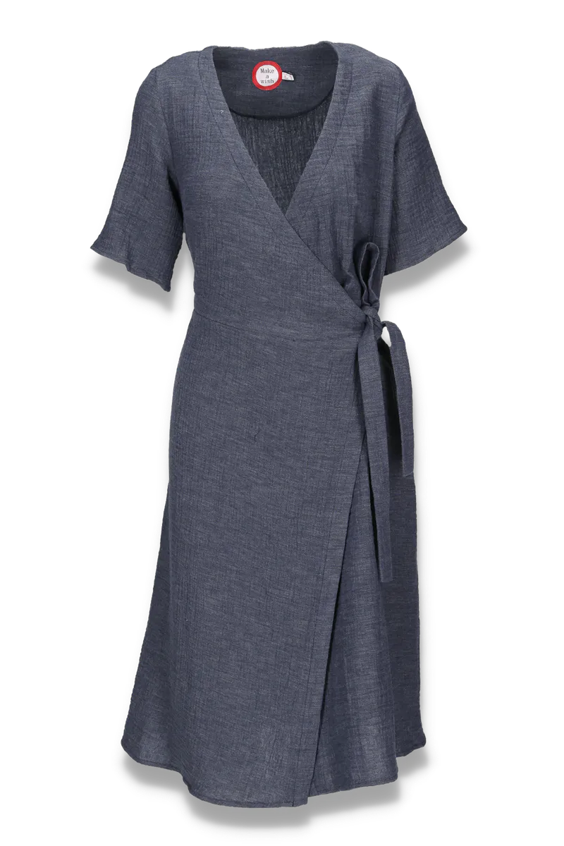 Siw navy melange omslagskjole 