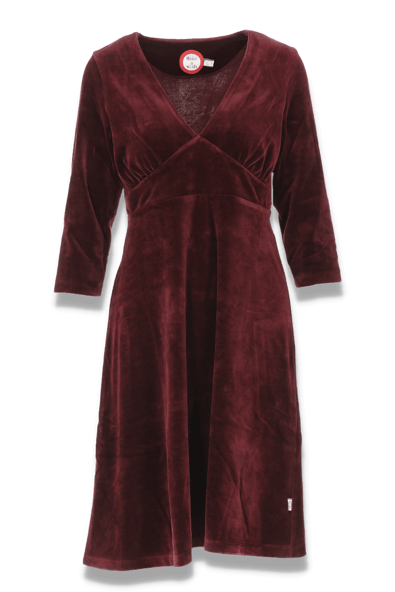 Hildur burgunder velurkjole