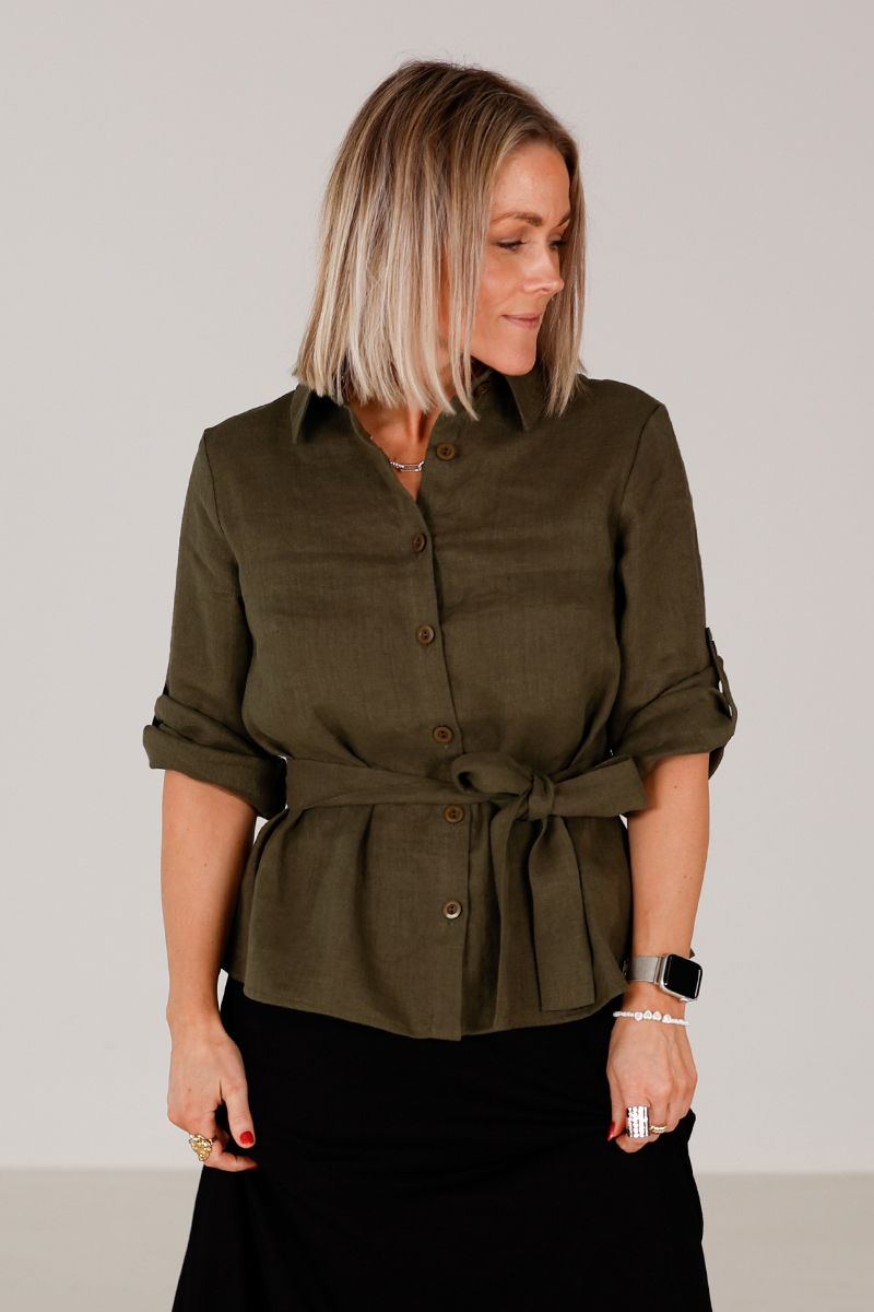 Linn khaki linskjorte
